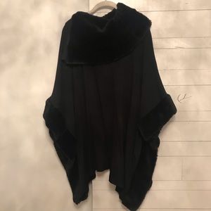 Black Faux Fur Poncho